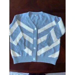 FRNCH From Paris Oversized Knitted Blue White Cardigan Size Small Medium